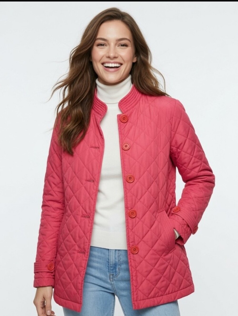 Jones New York Quilted Cotton Button-Front Jacket in Coral Pink (Sz:M)